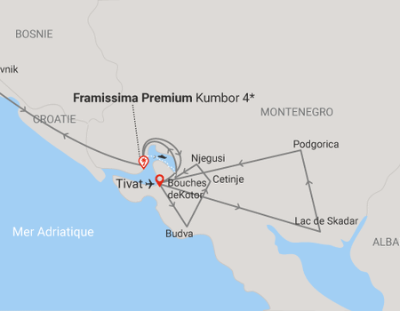 Circuit Couleurs du Monténégro, logement au Framissima Premium Kumbor 4* - 2