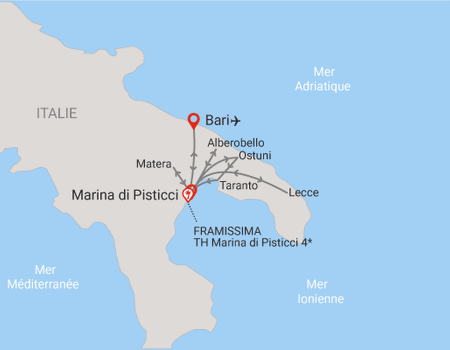 Circuit Couleurs et Traditions des Pouilles, logement au Framissima Ti Blu Village 4* - 2