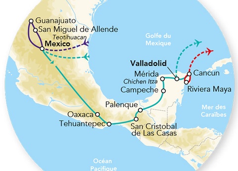 Circuit Pré-voyage Mexique Colonial et Splendeurs du Mexique et Extension Riviera Maya Hôtel 4* 18J/16N - 2