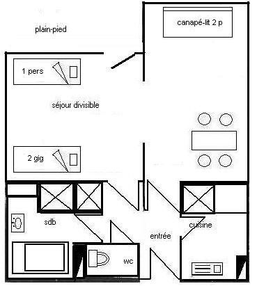 Divisible studio 4/5 people - LE SAPPORO - PLAGNE VILLAGES - WIFI - ref B16SA - 9