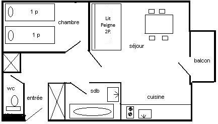 Div. ou 2P 4/5 pers. 4 couchages PLAGNE VILLAGES - ref 348H1 - 8